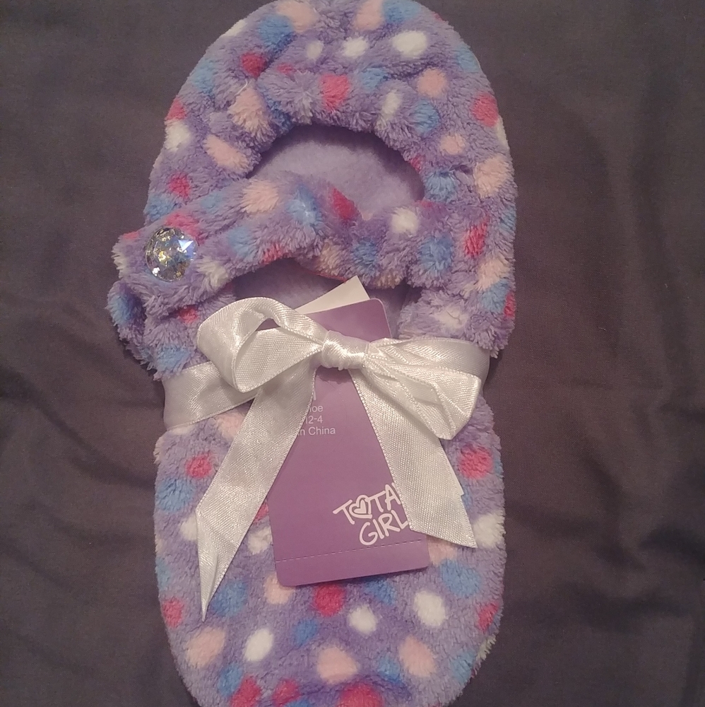 Total girl purple polka dot kid slippers